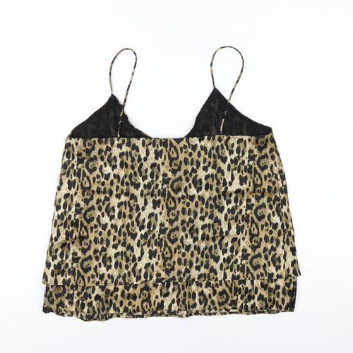 Zara Womens Brown Animal Print Polyester Camisole T-Shirt Size S V-Neck - Leopard Print