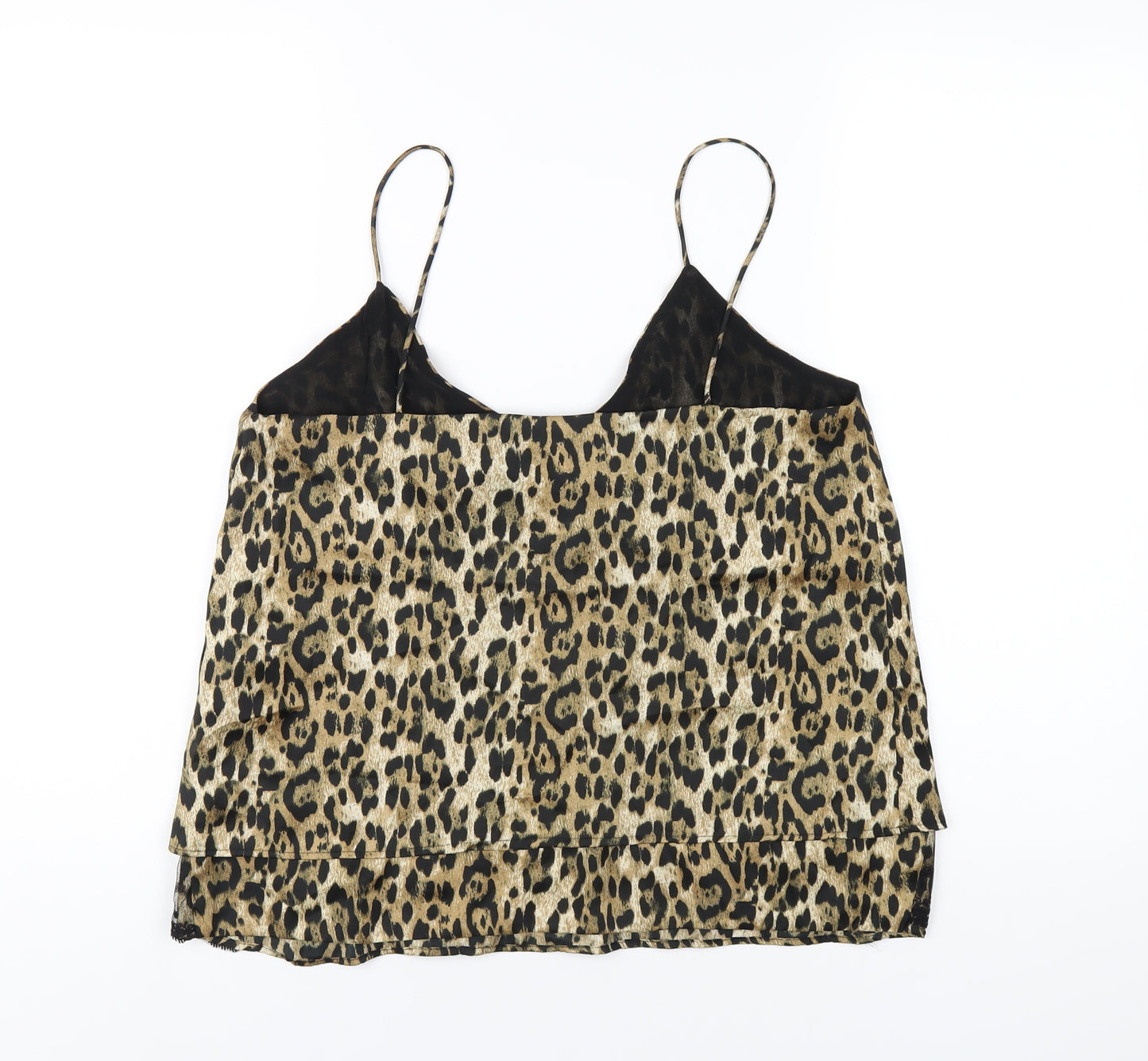 Zara Womens Brown Animal Print Polyester Camisole T-Shirt Size S V-Neck - Leopard Print