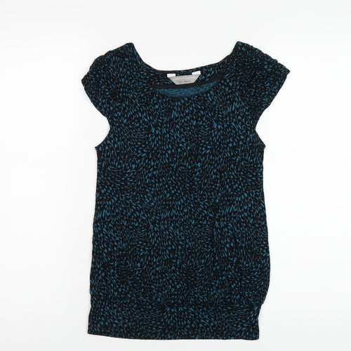Dorothy Perkins Womens Blue Geometric Viscose Basic T-Shirt Size 8 Round Neck