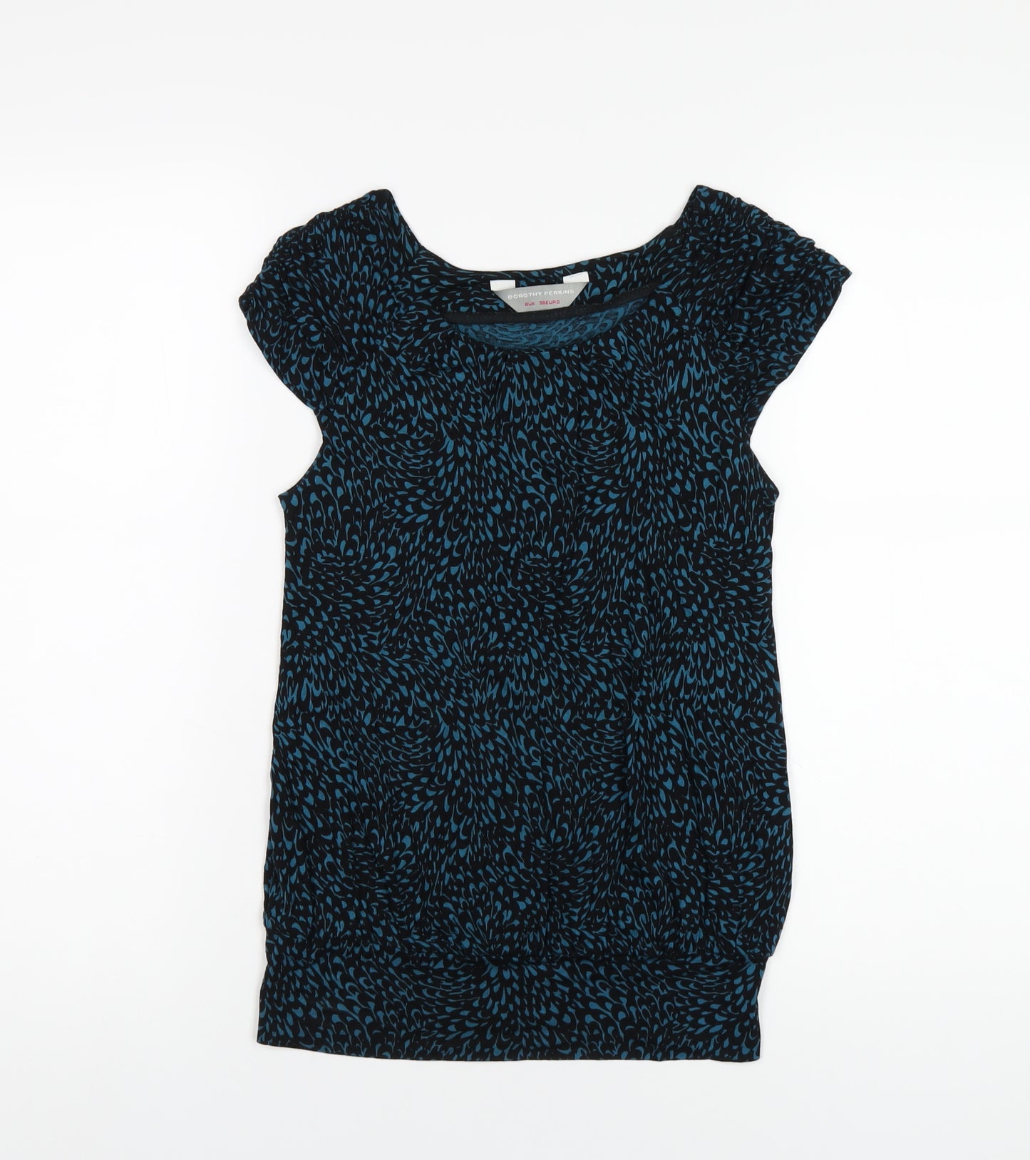 Dorothy Perkins Womens Blue Geometric Viscose Basic T-Shirt Size 8 Round Neck