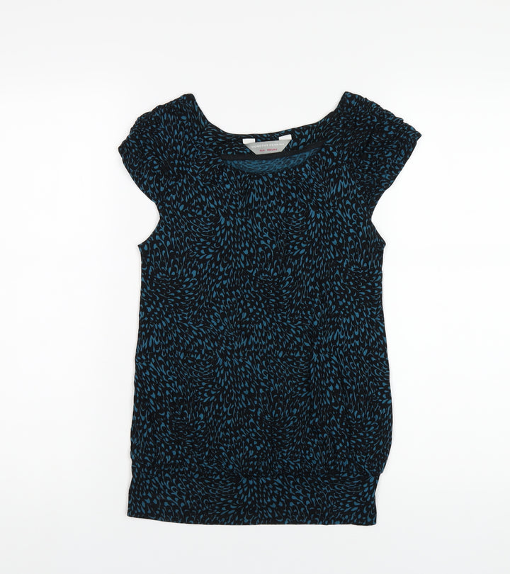 Dorothy Perkins Womens Blue Geometric Viscose Basic T-Shirt Size 8 Round Neck