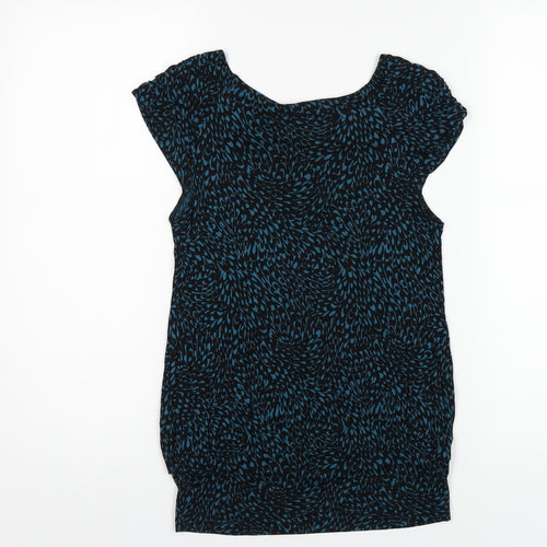 Dorothy Perkins Womens Blue Geometric Viscose Basic T-Shirt Size 8 Round Neck