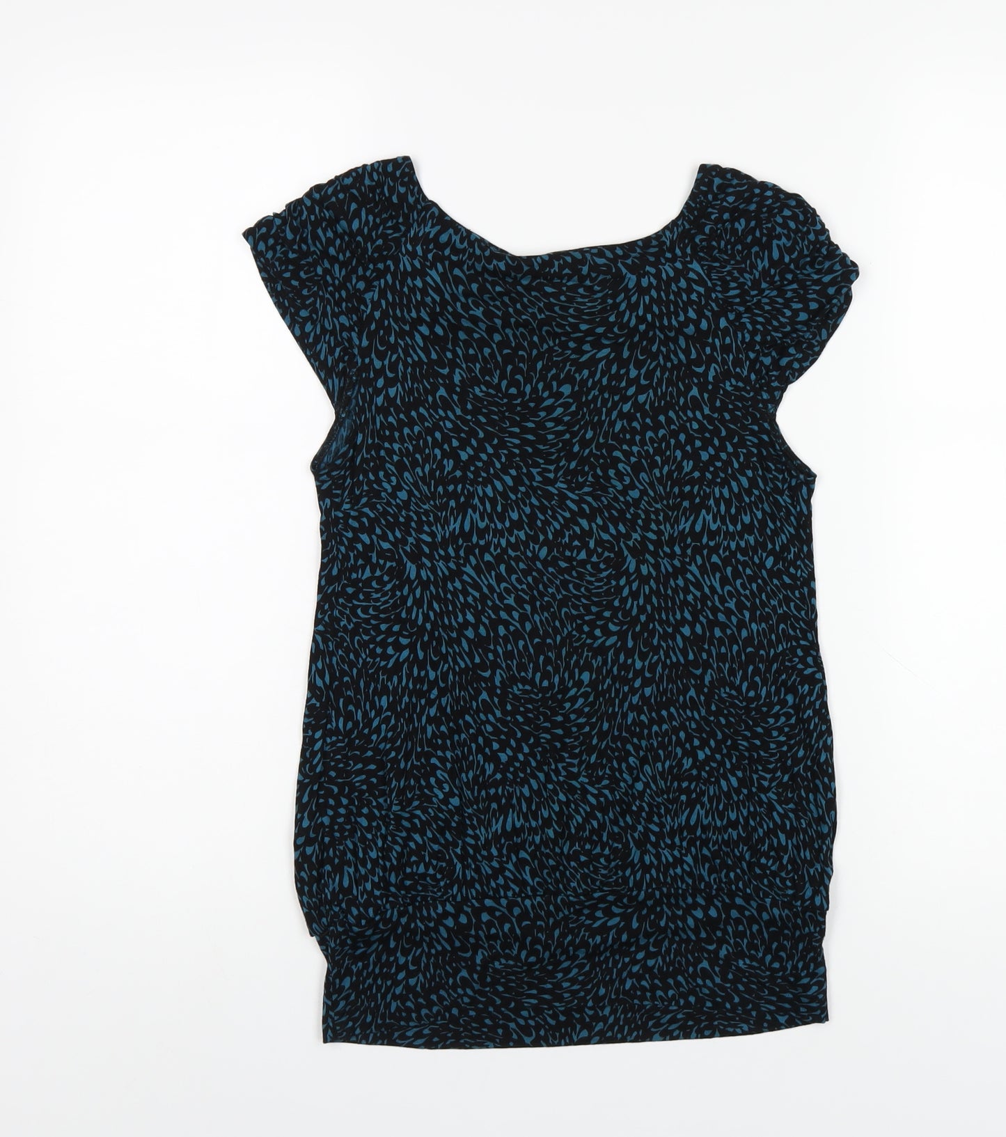 Dorothy Perkins Womens Blue Geometric Viscose Basic T-Shirt Size 8 Round Neck