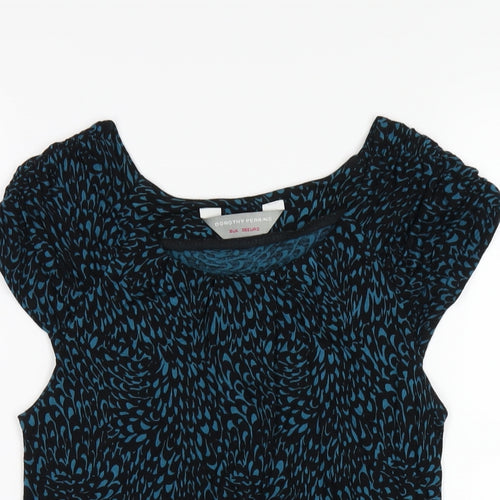 Dorothy Perkins Womens Blue Geometric Viscose Basic T-Shirt Size 8 Round Neck