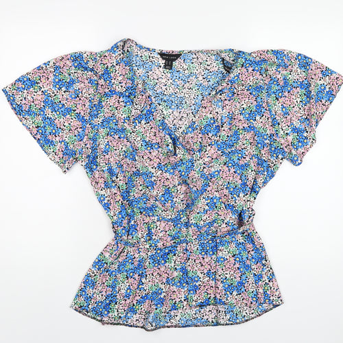 New Look Womens Multicoloured Floral Polyester Basic Blouse Size 16 V-Neck