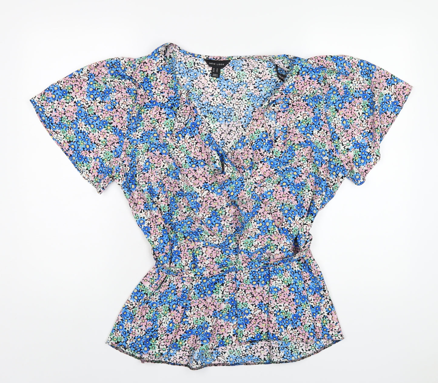 New Look Womens Multicoloured Floral Polyester Basic Blouse Size 16 V-Neck