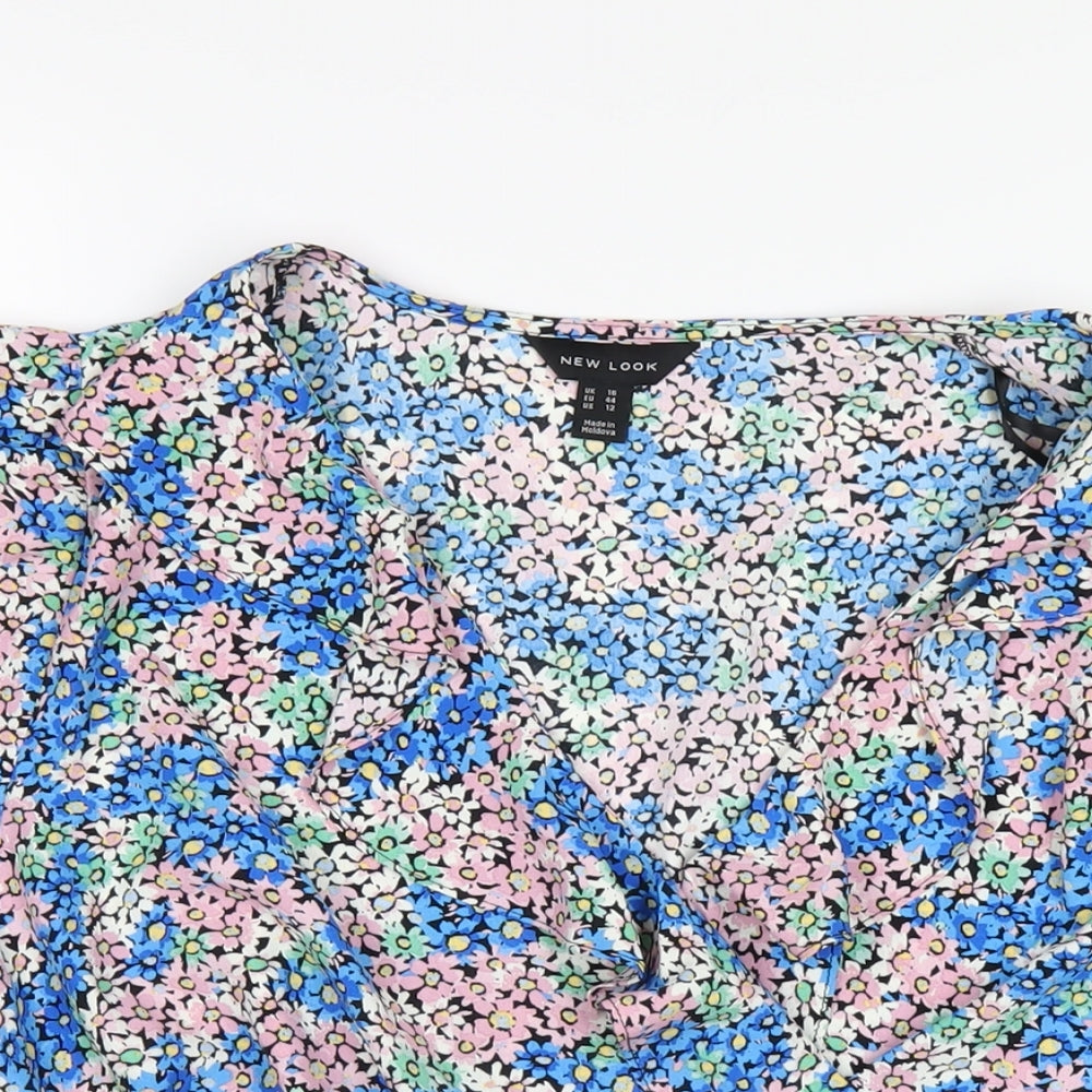 New Look Womens Multicoloured Floral Polyester Basic Blouse Size 16 V-Neck