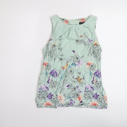 Dorothy Perkins Womens Green Floral Cotton Basic Blouse Size 10 Round Neck