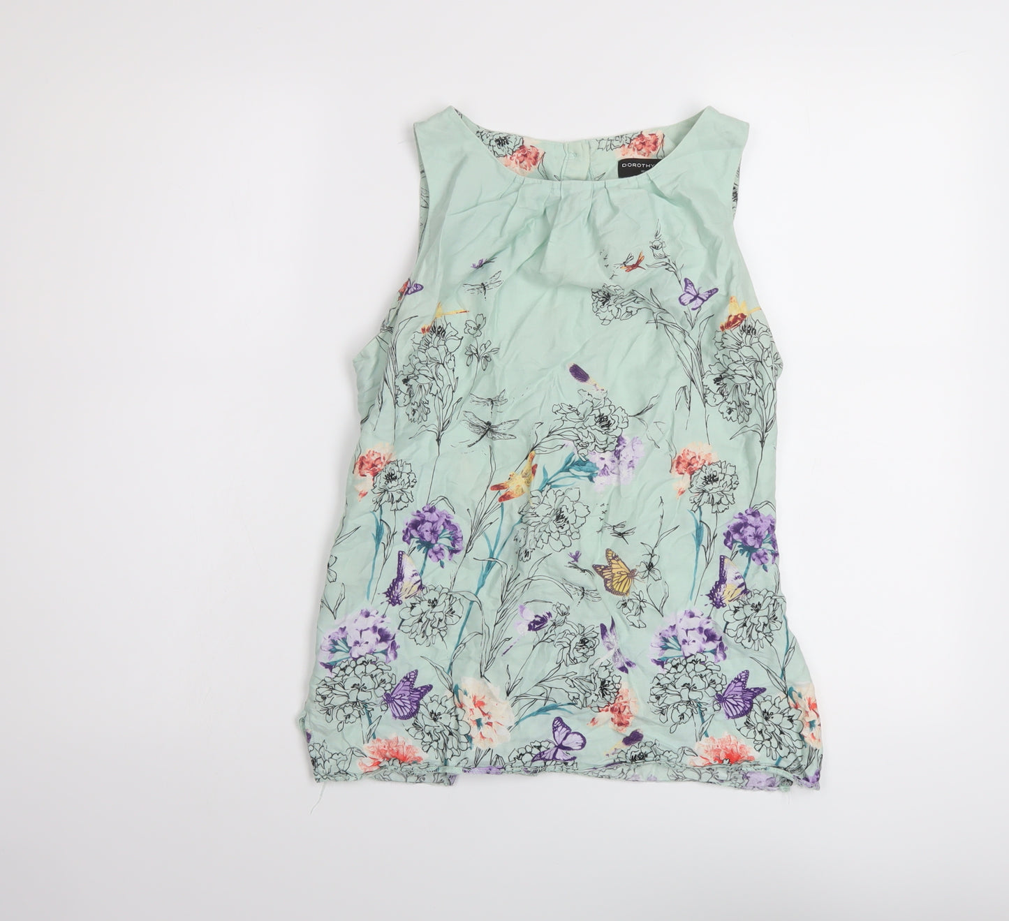 Dorothy Perkins Womens Green Floral Cotton Basic Blouse Size 10 Round Neck
