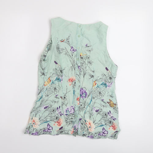 Dorothy Perkins Womens Green Floral Cotton Basic Blouse Size 10 Round Neck