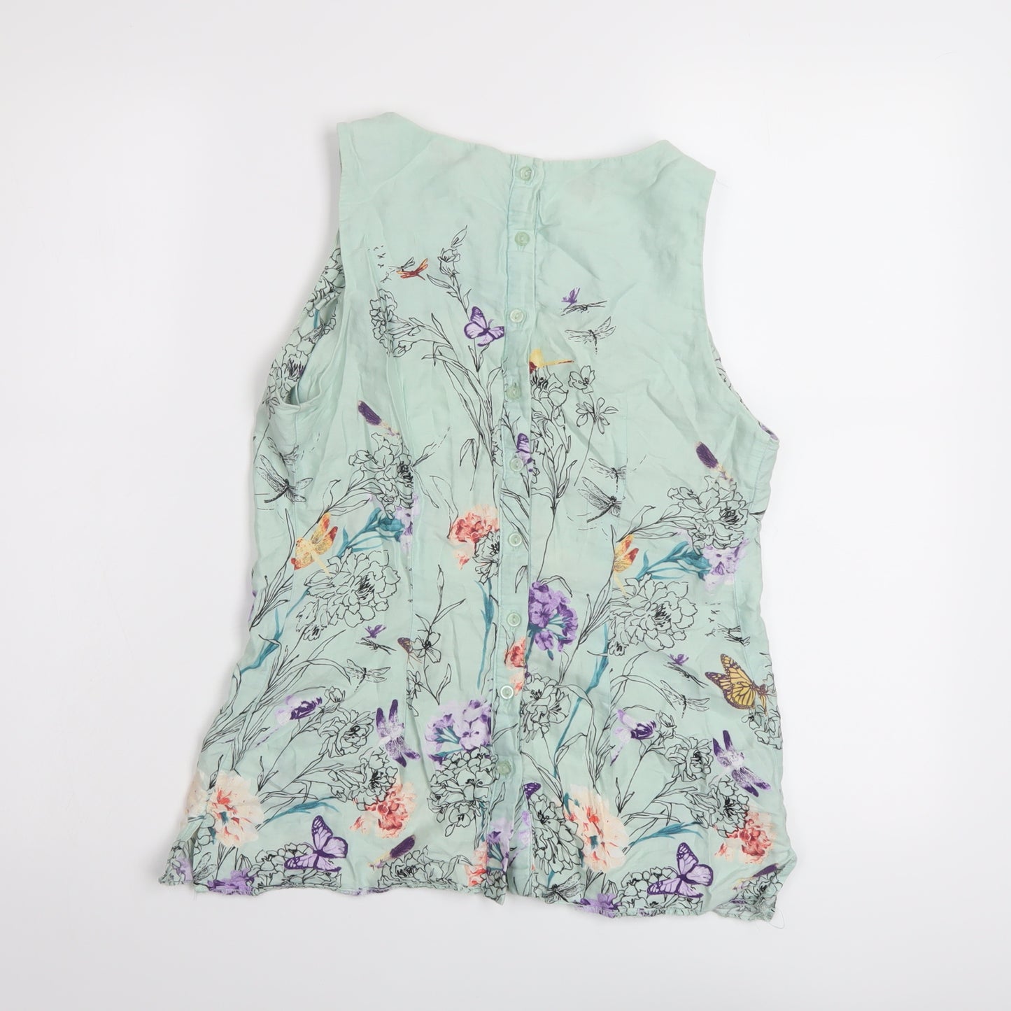 Dorothy Perkins Womens Green Floral Cotton Basic Blouse Size 10 Round Neck