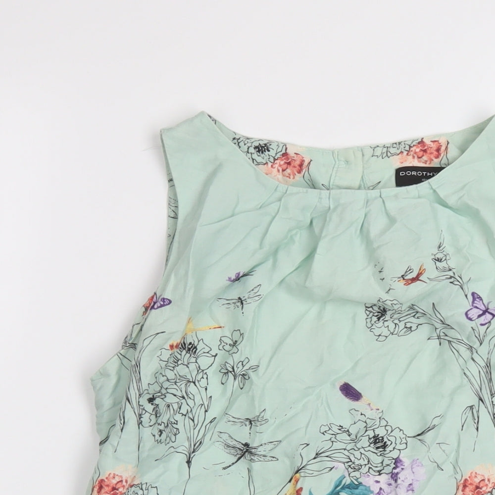 Dorothy Perkins Womens Green Floral Cotton Basic Blouse Size 10 Round Neck