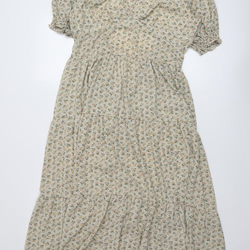 Daisy Street Womens Beige Floral Polyester A-Line Size 12 V-Neck Zip