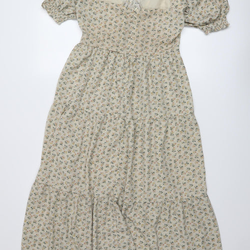 Daisy Street Womens Beige Floral Polyester A-Line Size 12 V-Neck Zip