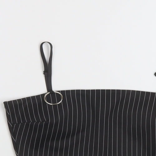 Zuiki Womens Black Striped Polyester Cropped T-Shirt Size S Square Neck