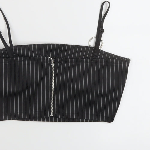 Zuiki Womens Black Striped Polyester Cropped T-Shirt Size S Square Neck