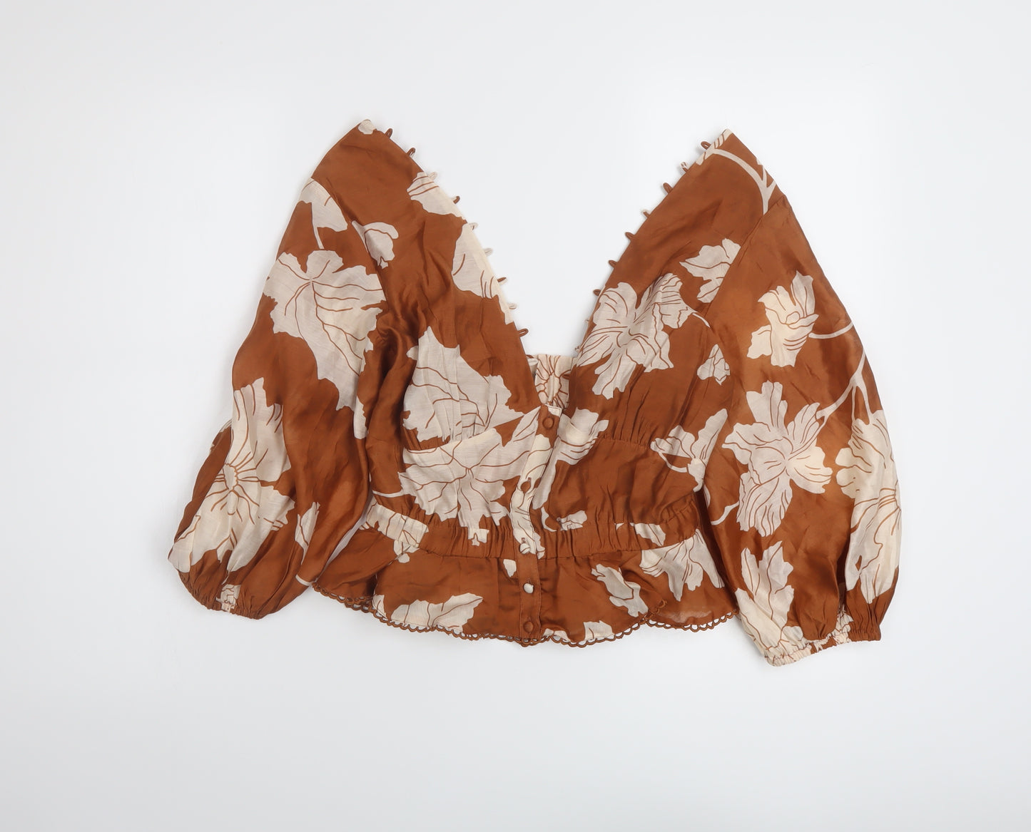 ASOS Womens Brown Floral Polyester Basic Blouse Size 10 V-Neck