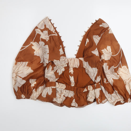 ASOS Womens Brown Floral Polyester Basic Blouse Size 10 V-Neck