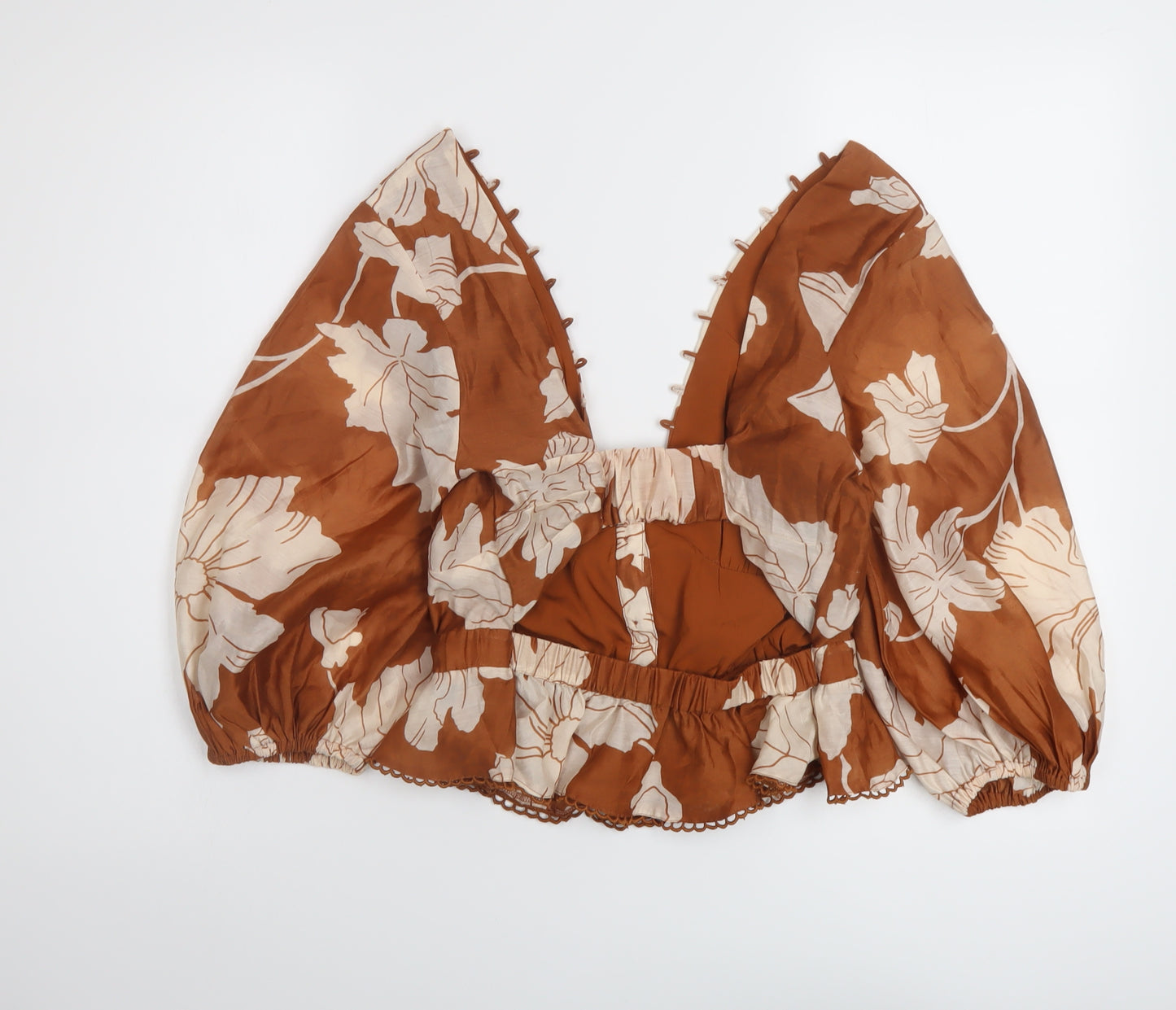 ASOS Womens Brown Floral Polyester Basic Blouse Size 10 V-Neck