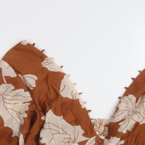 ASOS Womens Brown Floral Polyester Basic Blouse Size 10 V-Neck