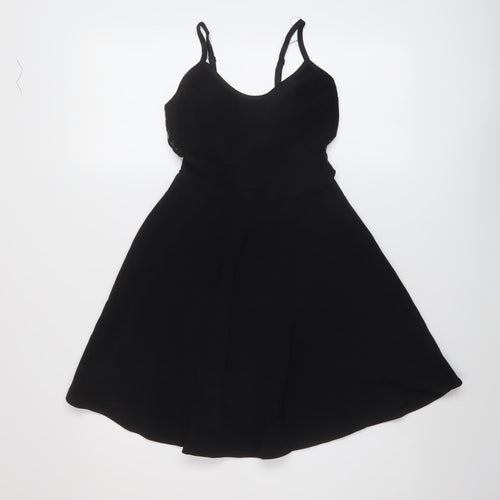 Miss Selfridge Womens Black Polyester Skater Dress Size 6 Round Neck Pullover