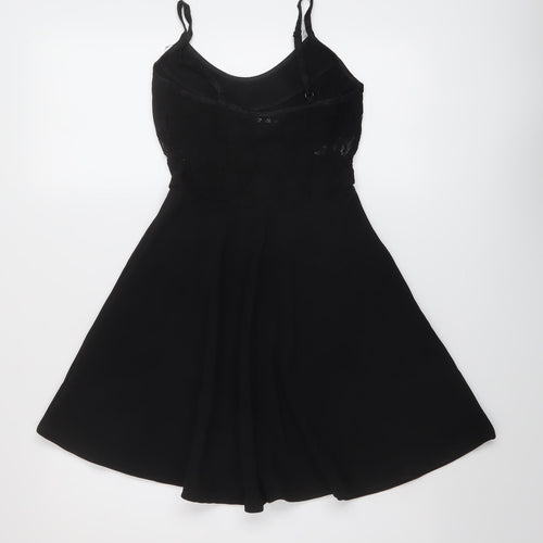 Miss Selfridge Womens Black Polyester Skater Dress Size 6 Round Neck Pullover