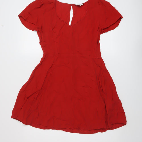 Miss Selfridge Womens Red Viscose A-Line Size 10 V-Neck Buckle