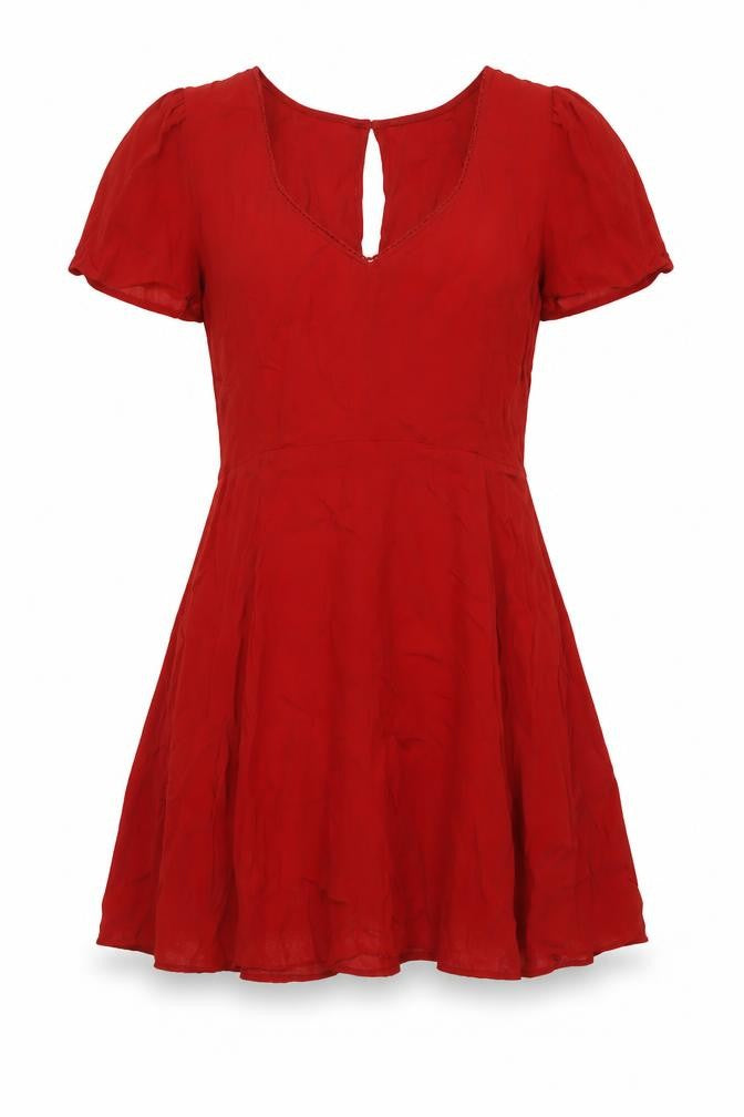 Miss Selfridge Womens Red Viscose A-Line Size 10 V-Neck Buckle