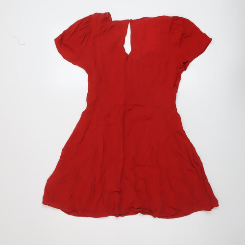 Miss Selfridge Womens Red Viscose A-Line Size 10 V-Neck Buckle