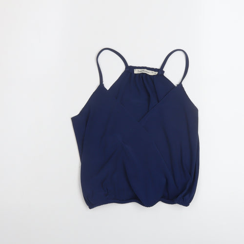 Suite Benedict Womens Blue Polyester Cropped T-Shirt Size S V-Neck