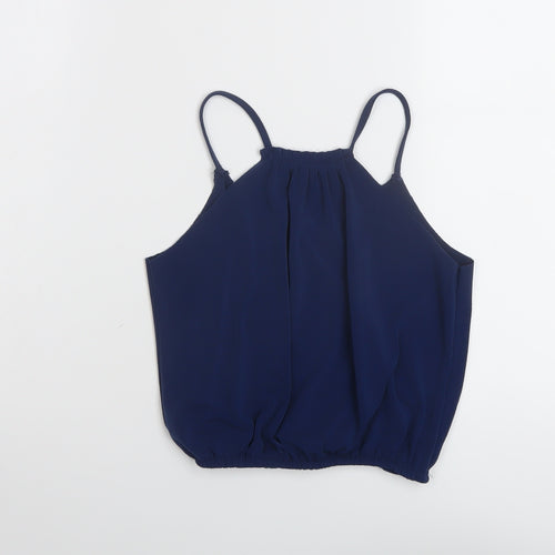 Suite Benedict Womens Blue Polyester Cropped T-Shirt Size S V-Neck