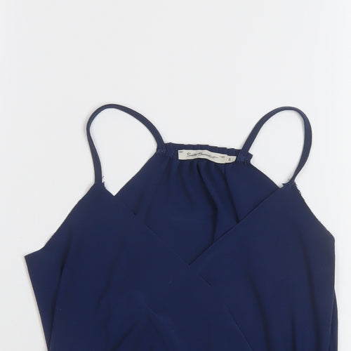 Suite Benedict Womens Blue Polyester Cropped T-Shirt Size S V-Neck