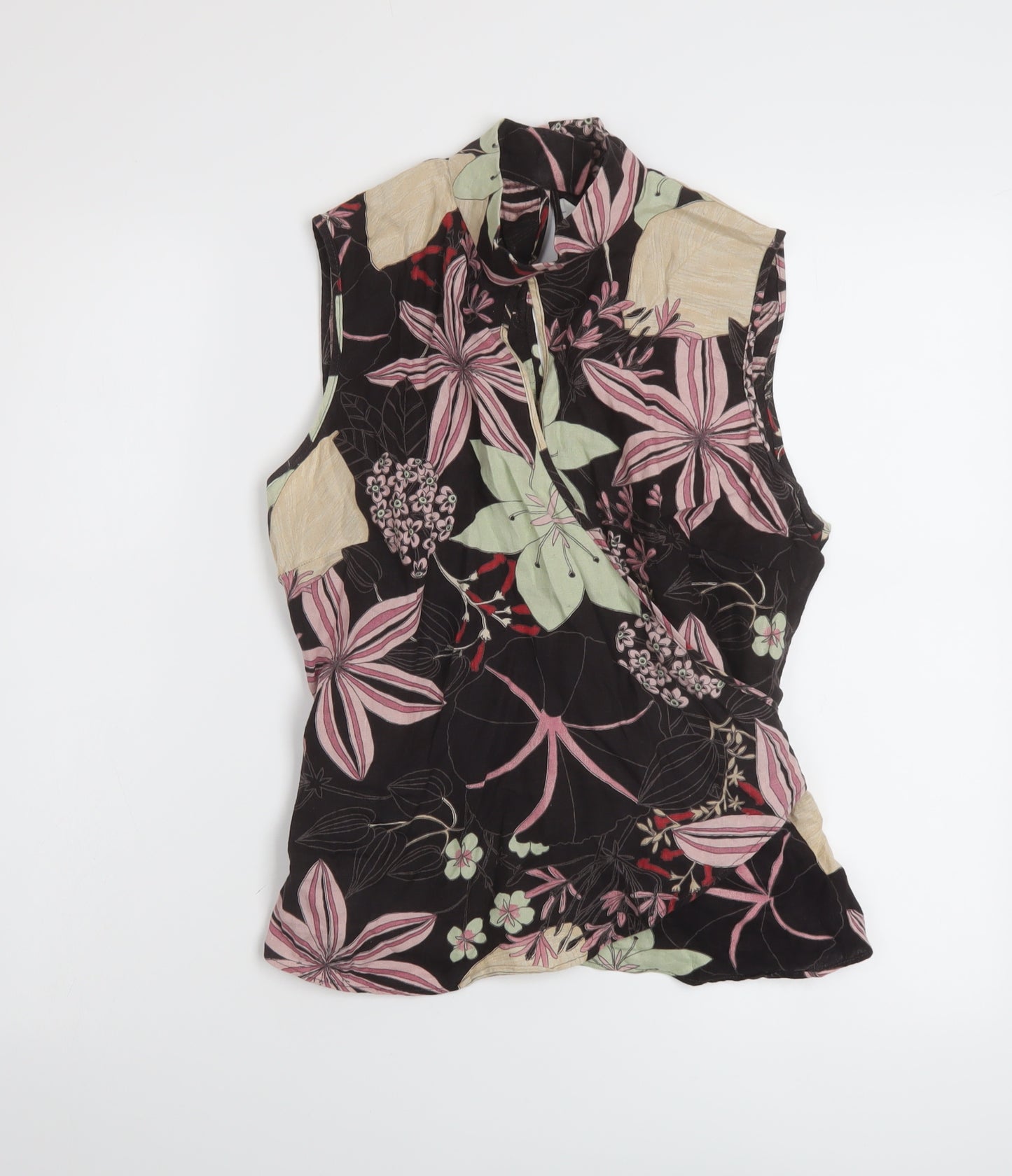 NEXT Womens Multicoloured Floral Linen Wrap Tank Size 16 Mock Neck
