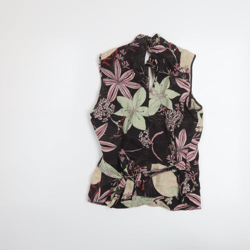 NEXT Womens Multicoloured Floral Linen Wrap Tank Size 16 Mock Neck