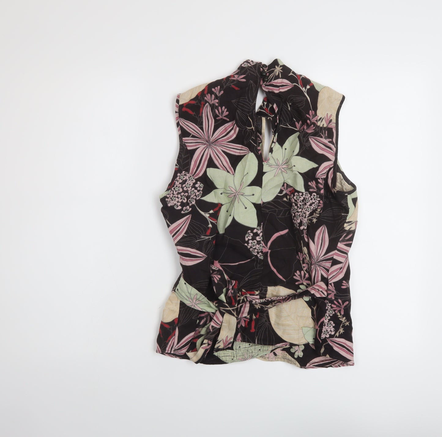 NEXT Womens Multicoloured Floral Linen Wrap Tank Size 16 Mock Neck