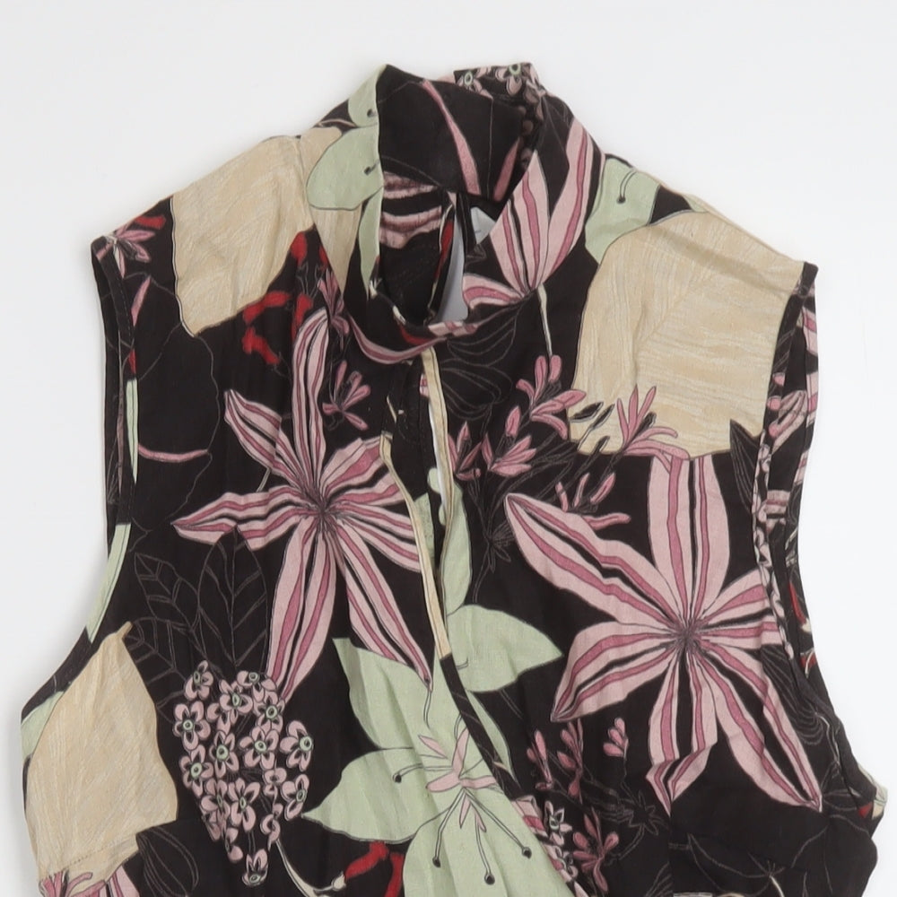 NEXT Womens Multicoloured Floral Linen Wrap Tank Size 16 Mock Neck