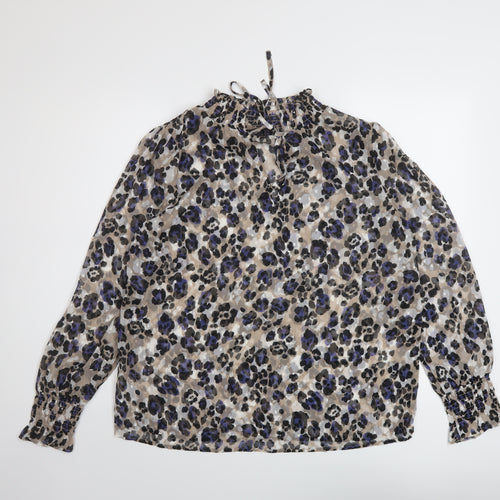 Marks and Spencer Womens Multicoloured Animal Print Polyester Basic Blouse Size 10 Mock Neck