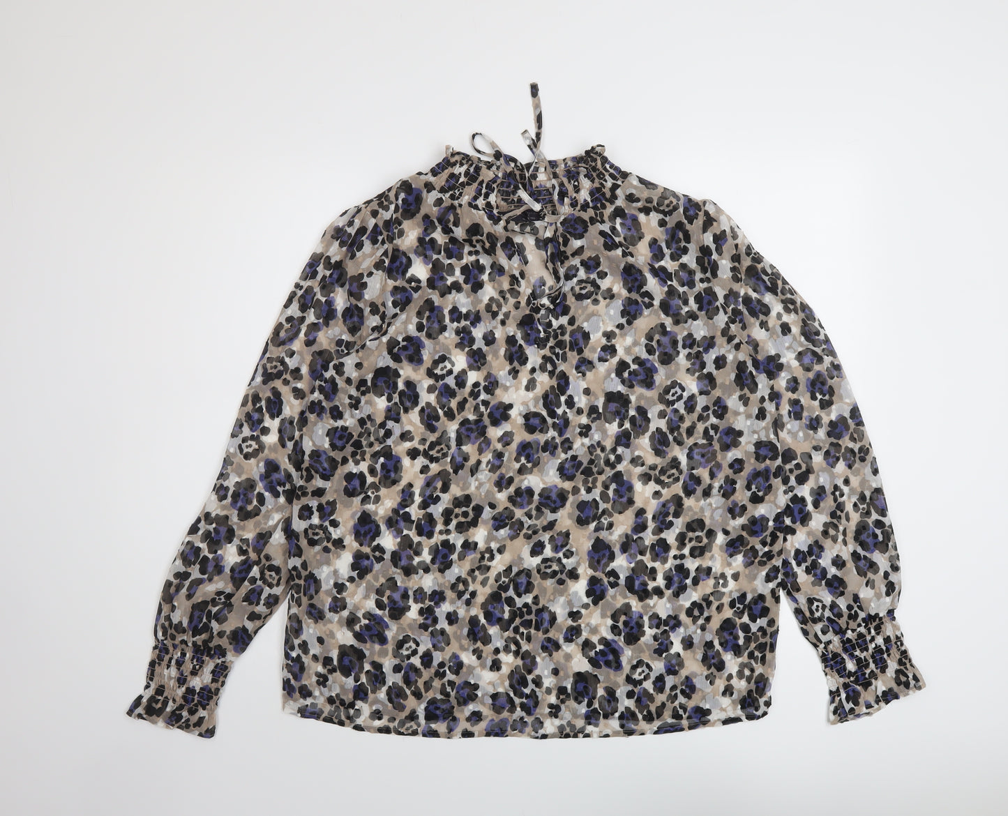 Marks and Spencer Womens Multicoloured Animal Print Polyester Basic Blouse Size 10 Mock Neck