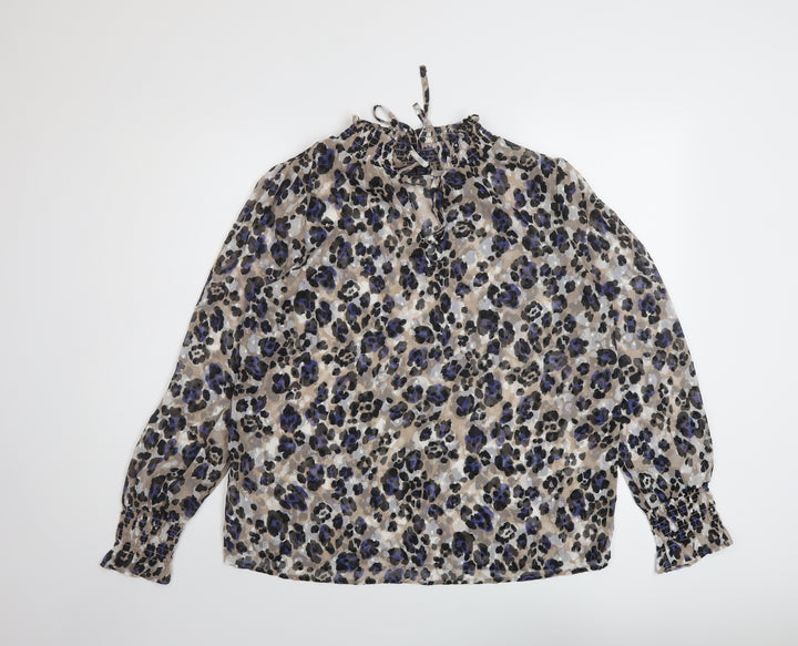 Marks and Spencer Womens Multicoloured Animal Print Polyester Basic Blouse Size 10 Mock Neck