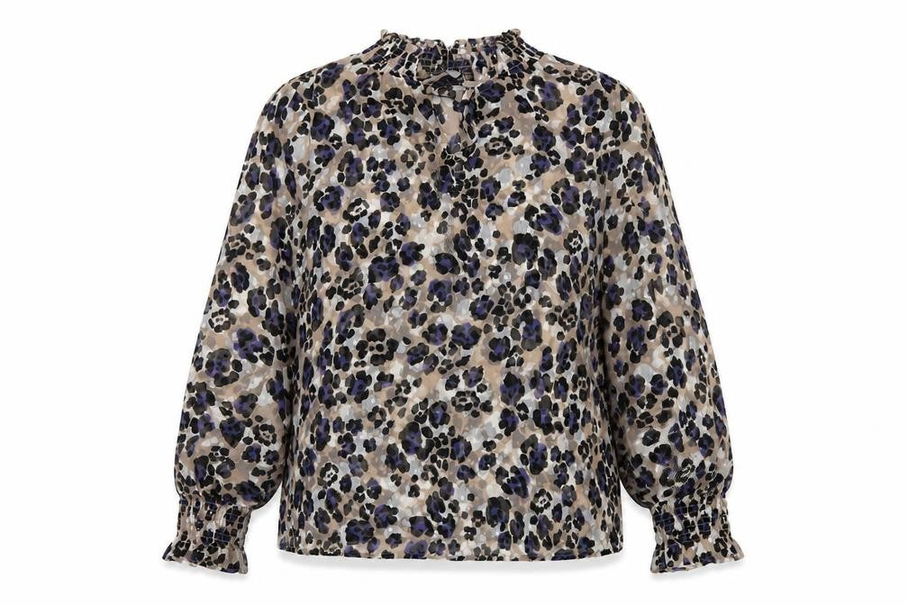 Front view of Marks & Spencer women’s multicoloured animal print polyester basic blouse, size UK 10, mock neck