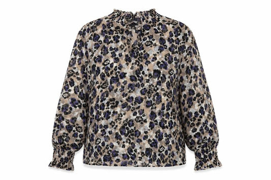Front view of Marks & Spencer women’s multicoloured animal print polyester basic blouse, size UK 10, mock neck