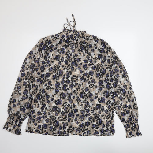 Marks and Spencer Womens Multicoloured Animal Print Polyester Basic Blouse Size 10 Mock Neck
