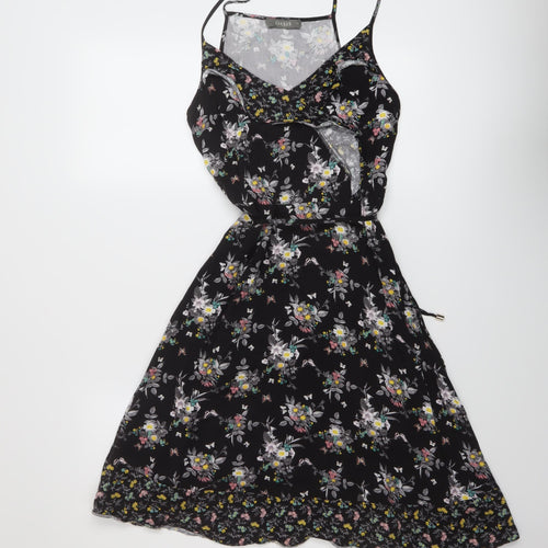 Oasis Womens Black Floral Viscose A-Line Size 12 V-Neck Pullover