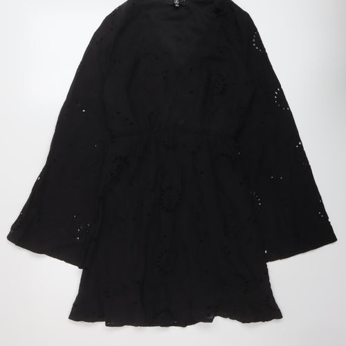 Missguided Womens Black Cotton A-Line Size 6 V-Neck Pullover