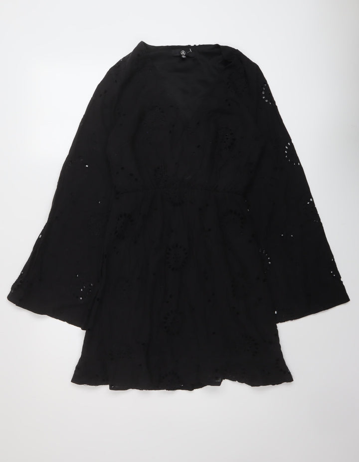 Missguided Womens Black Cotton A-Line Size 6 V-Neck Pullover