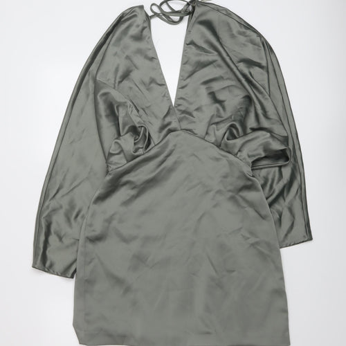 Zara Womens Green Polyester Mini Size M V-Neck Zip