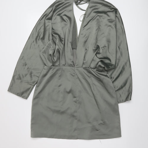 Zara Womens Green Polyester Mini Size M V-Neck Zip