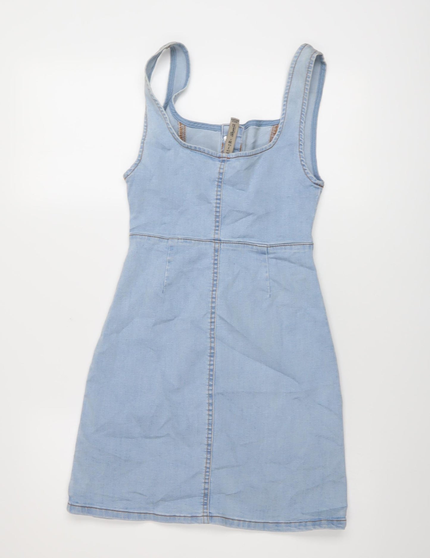 Denim & Co. Womens Blue Cotton A-Line Size 6 Round Neck Button
