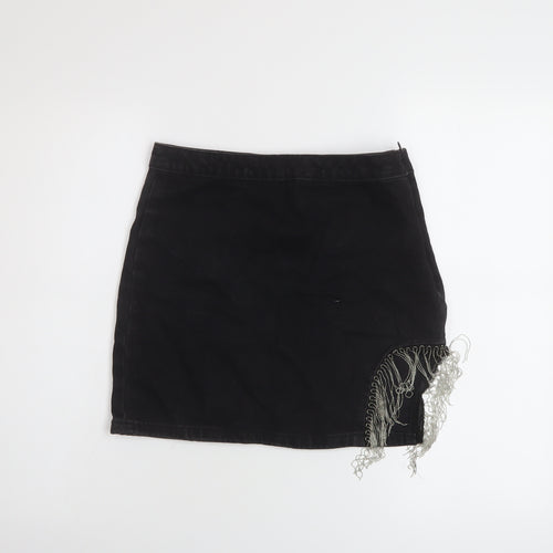 Denim & Co. Womens Black Cotton Mini Skirt Size 8 Zip