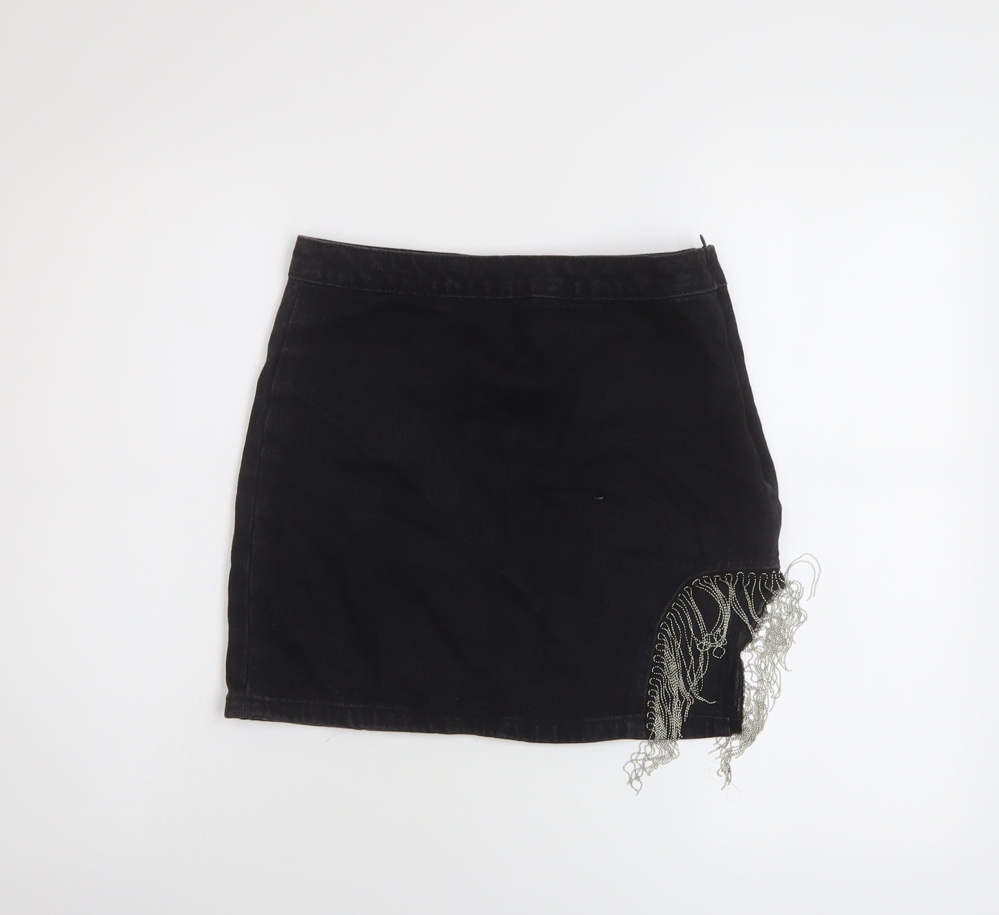 Denim & Co. Womens Black Cotton Mini Skirt Size 8 Zip